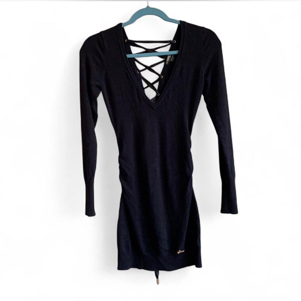 Vintage Y2K Guess Long Sleeve Dress with Lace-Up Back